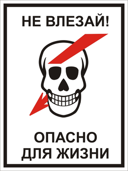 S29/1 Не влезай! опасно для жизни! "череп" (пластик) - Знаки безопасности - Знаки по электробезопасности - Магазин охраны труда Протекторшоп